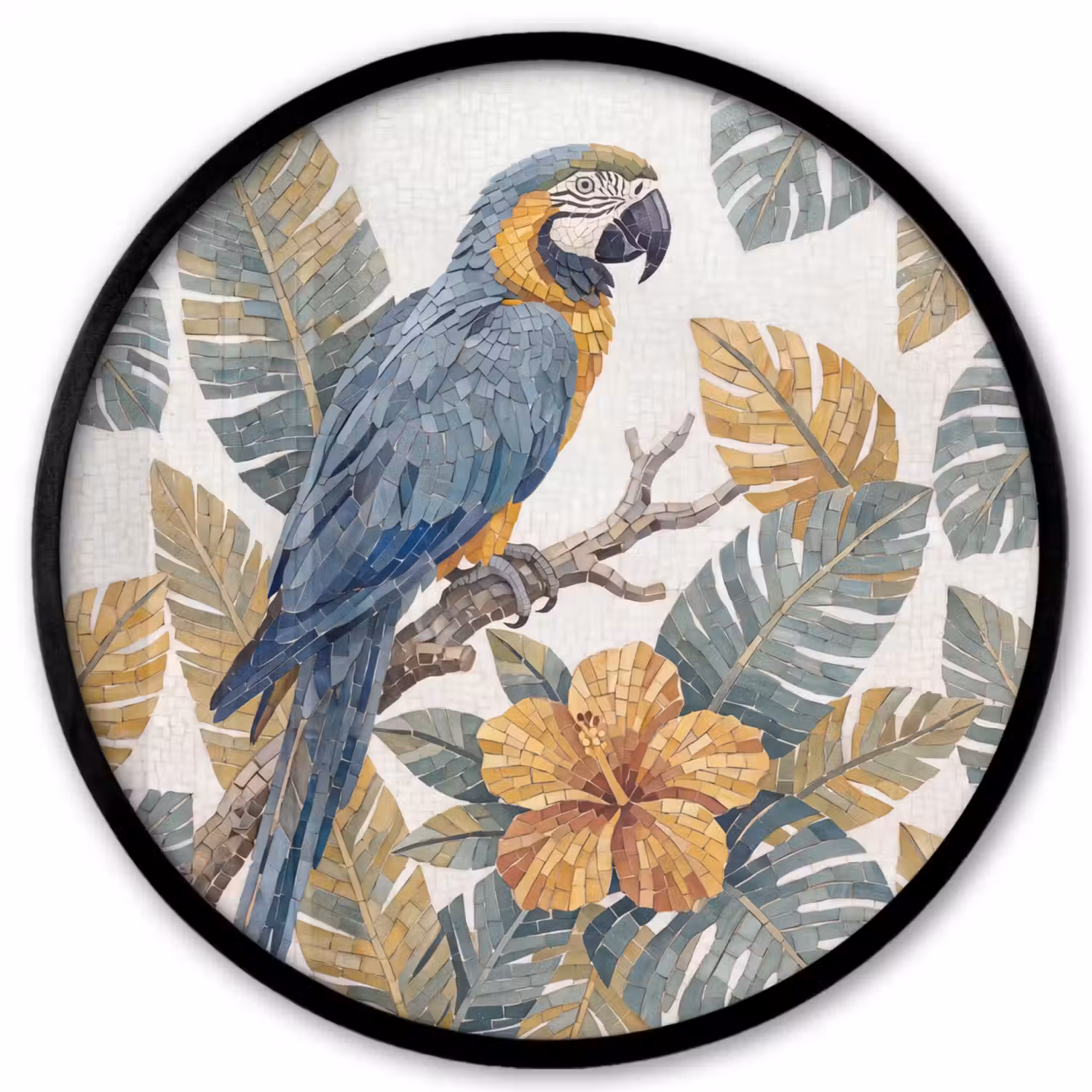 Vogel - Tak - Natuur - Mozaïek - Blauw Fotolijst rond zonder passe partout klein -3d