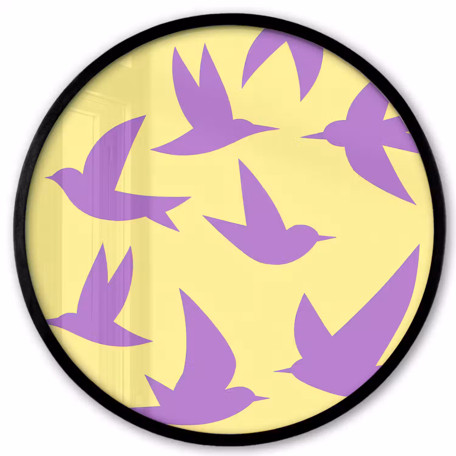 Vogels - Cirkel - Geel - Beweging Fotolijst rond zonder passe partout klein -3d