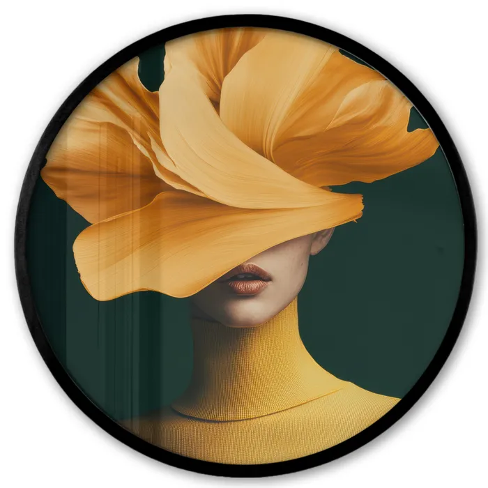 Vrouw - Hoed - Geel Fotolijst rond zonder passe partout klein -3d