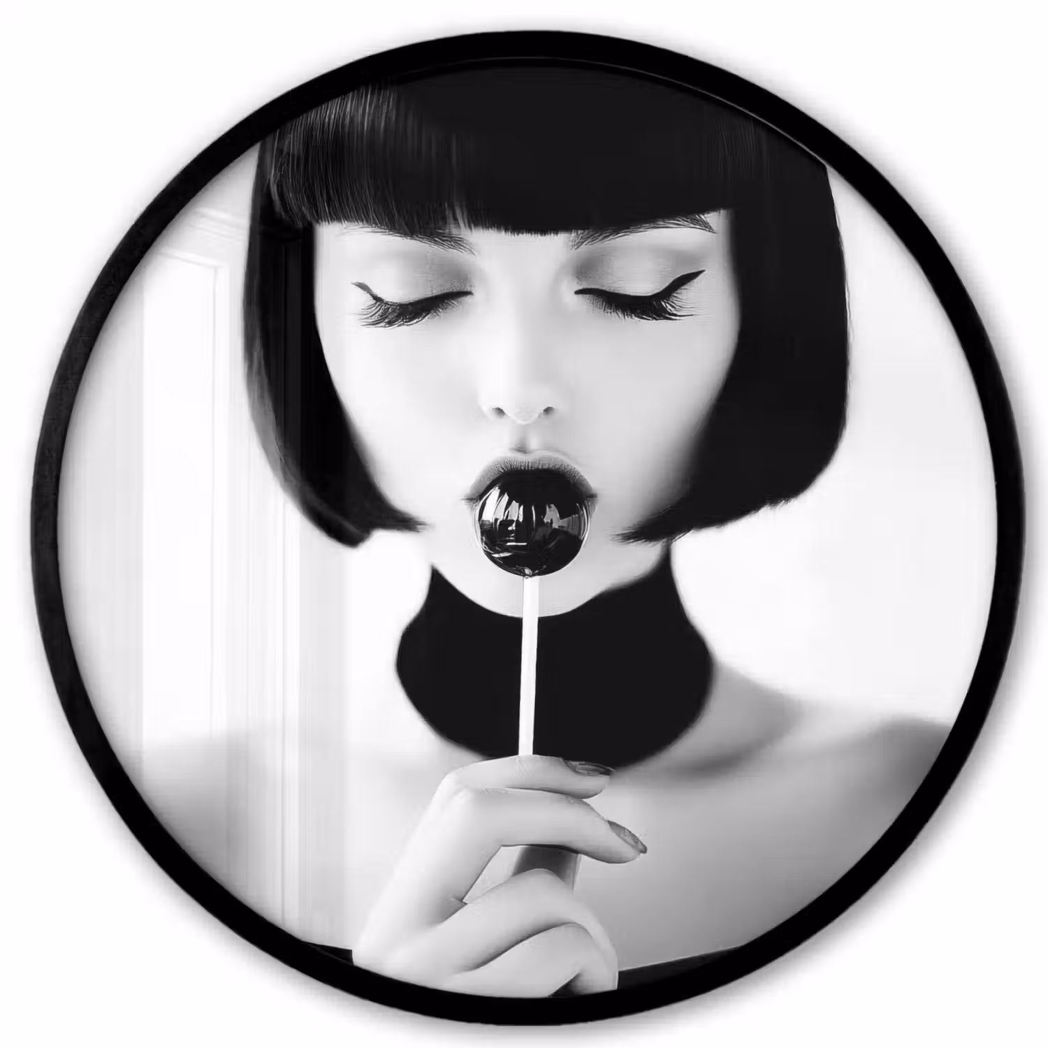 Vrouw - Lolly - Zwart - Wit Fotolijst rond zonder passe partout klein -3d