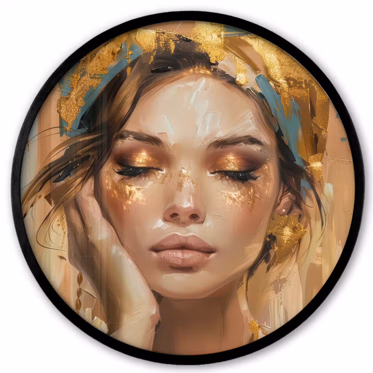Vrouwen - Portret - Luxe - Goud Fotolijst rond zonder passe partout klein -3d