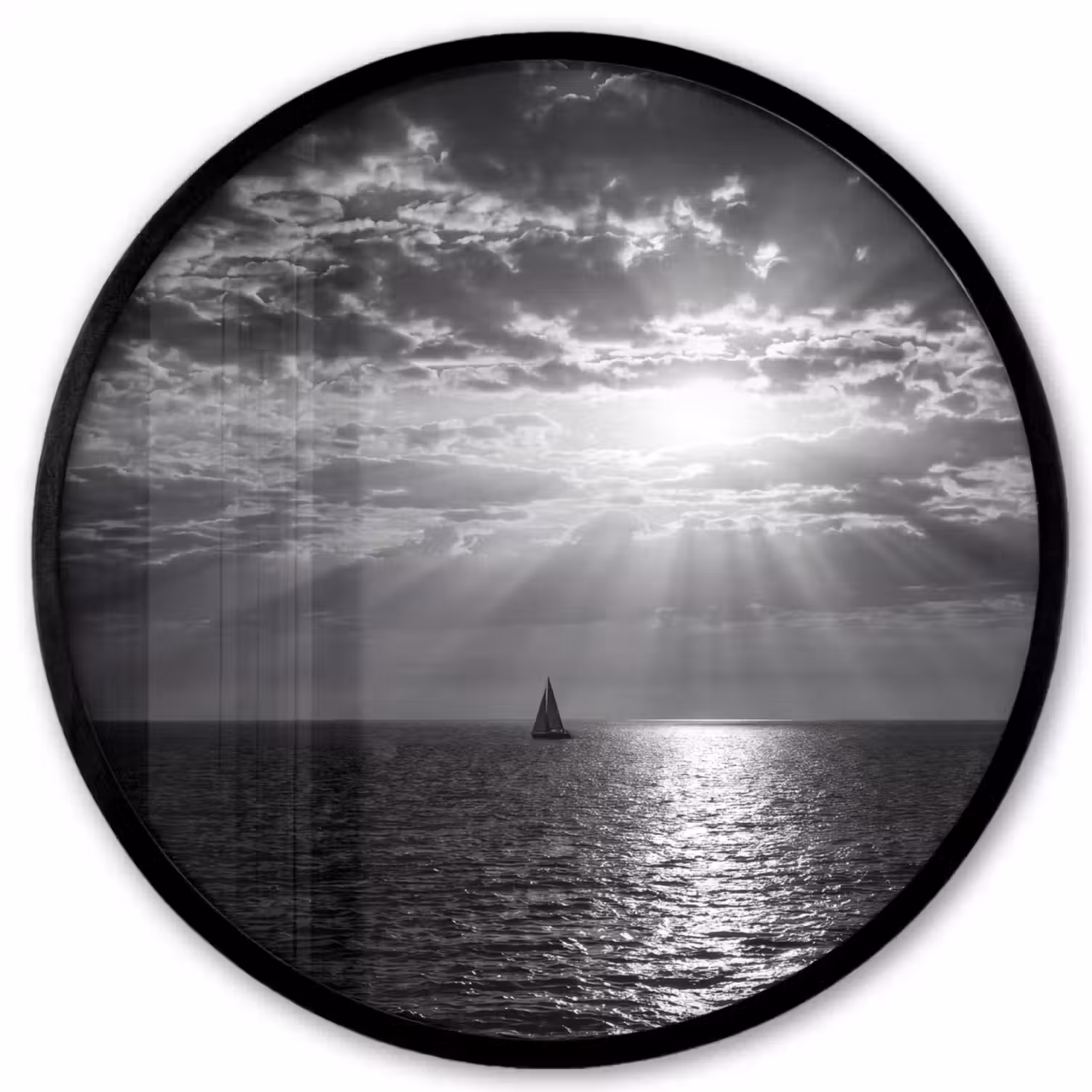 Water - Boot - Lucht - Natuur - Zwart-wit Fotolijst rond zonder passe partout klein -3d