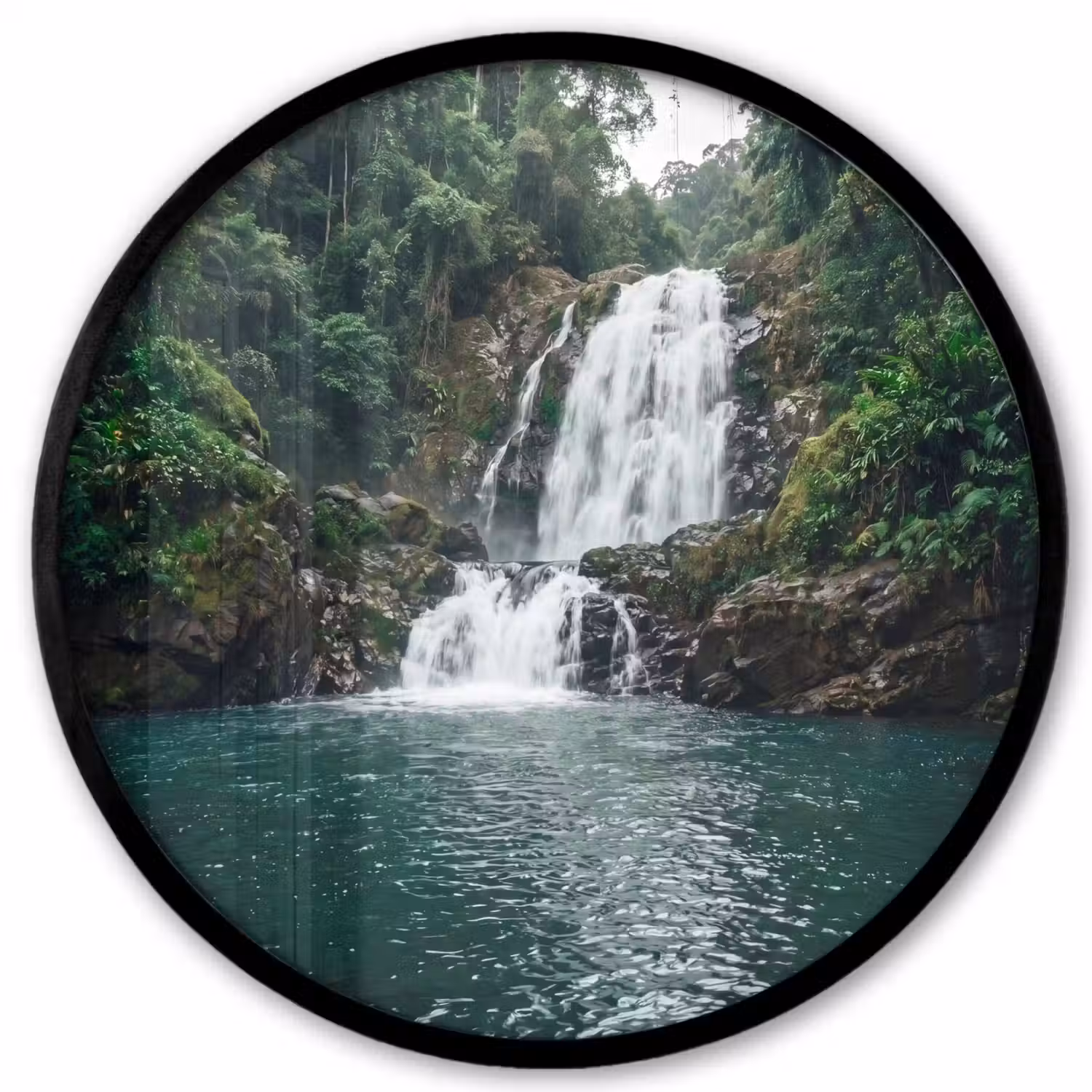 Waterfall - Forest - Nature - Greenkhgyguyg Fotolijst rond zonder passe partout klein -3d