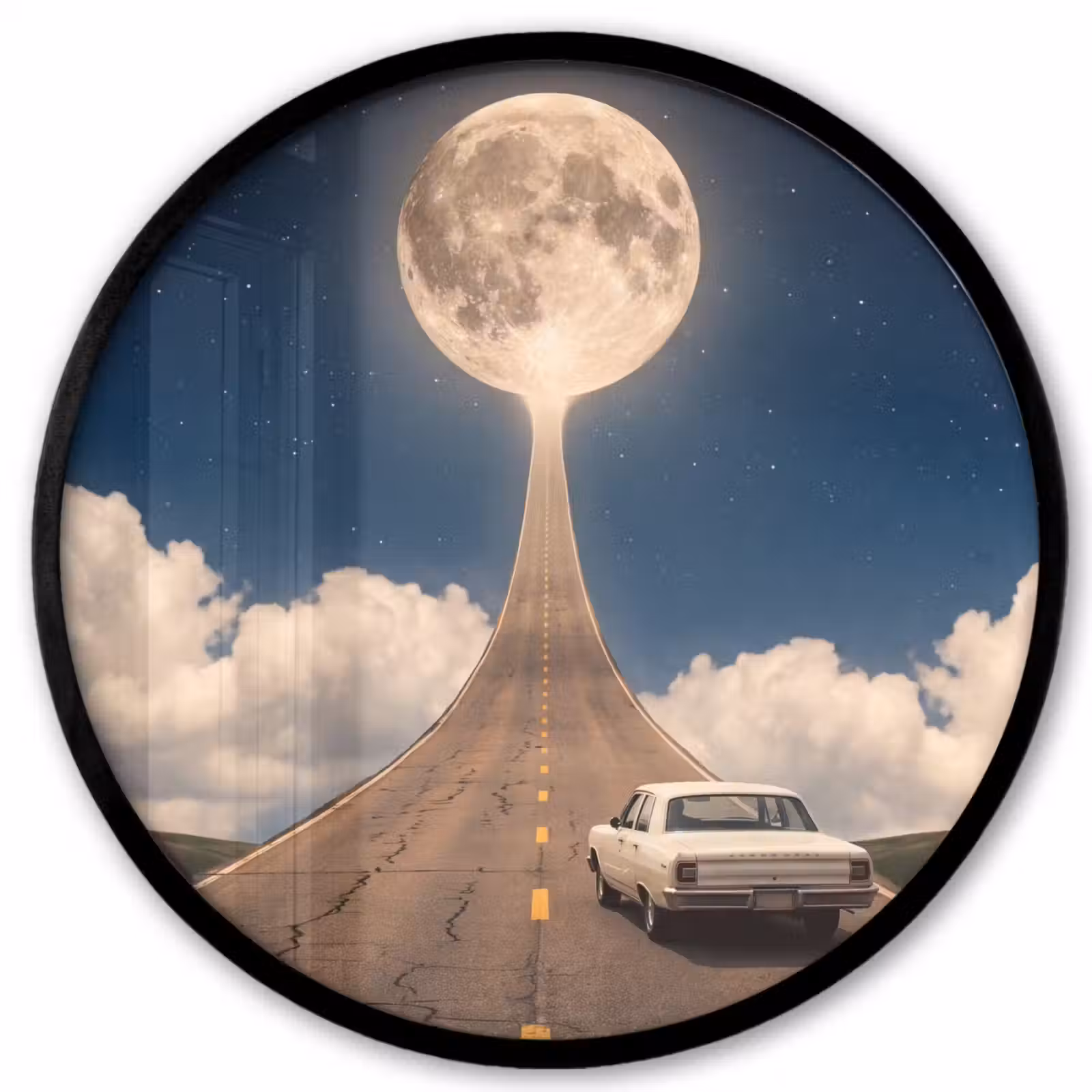 Ronde fotolijst - Weg - Maan - Nacht - Weg - Maan - Nacht Fotolijst rond zonder passe partout klein
