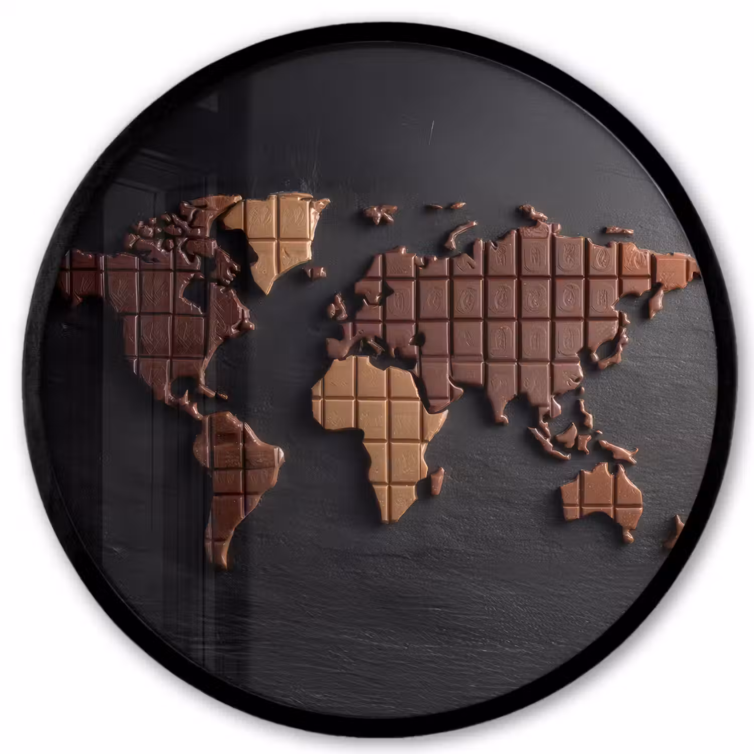 Wereldkaart - chocola - Smakelijke uitstraling Fotolijst rond zonder passe partout klein -3d