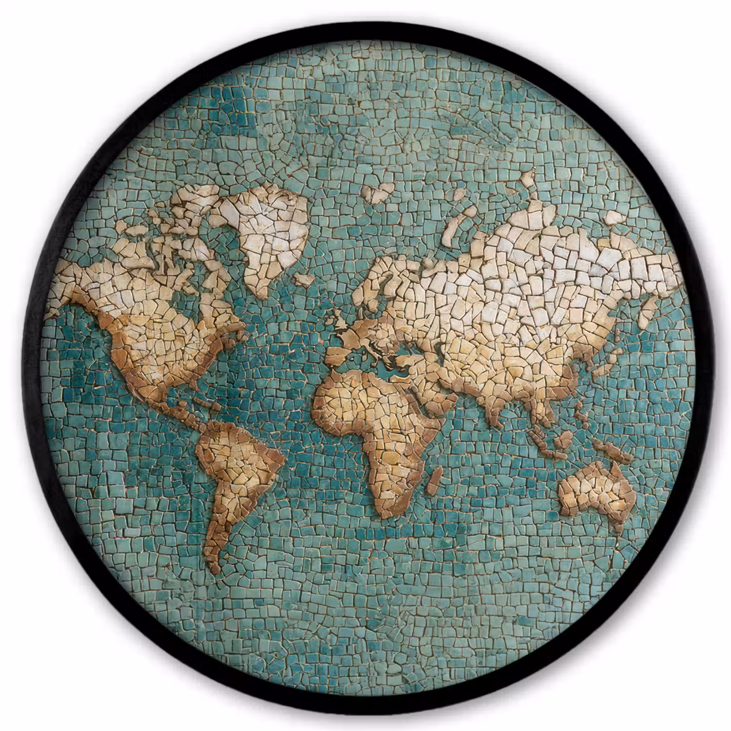 Wereldkaart - Gebroken tegels - Mozaïek Fotolijst rond zonder passe partout klein -3d
