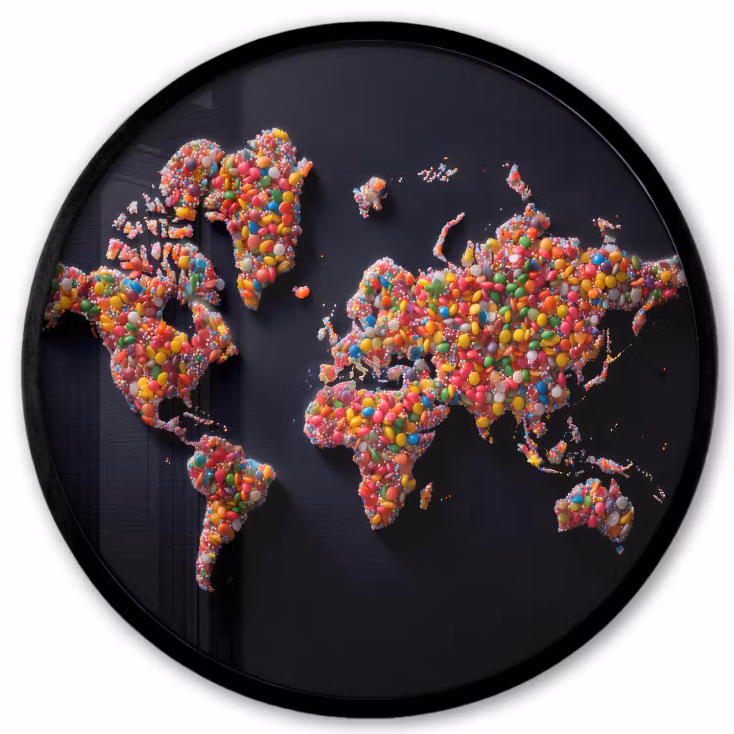 Wereldkaart - Snoepjes - Felle kleuren Fotolijst rond zonder passe partout klein -3d