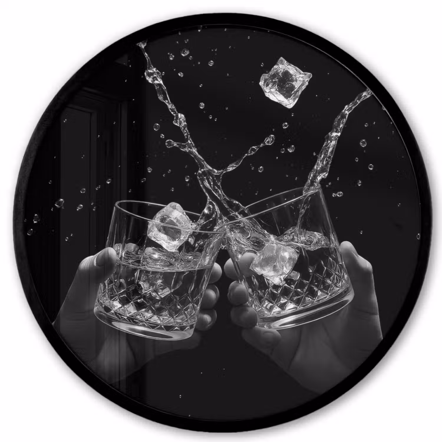 Whiskyglazen - Ijs - Spetters - Zwart Fotolijst rond zonder passe partout klein -3d