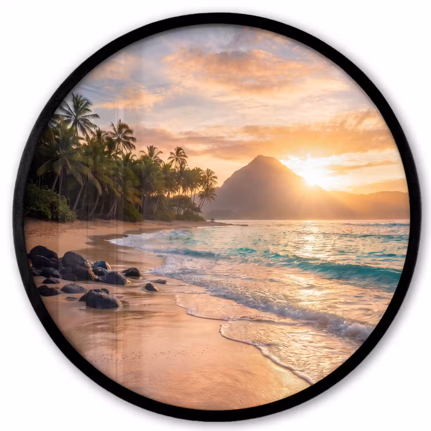 Zee - Berg - Landschap - Tropisch - Goud Fotolijst rond zonder passe partout klein -3d