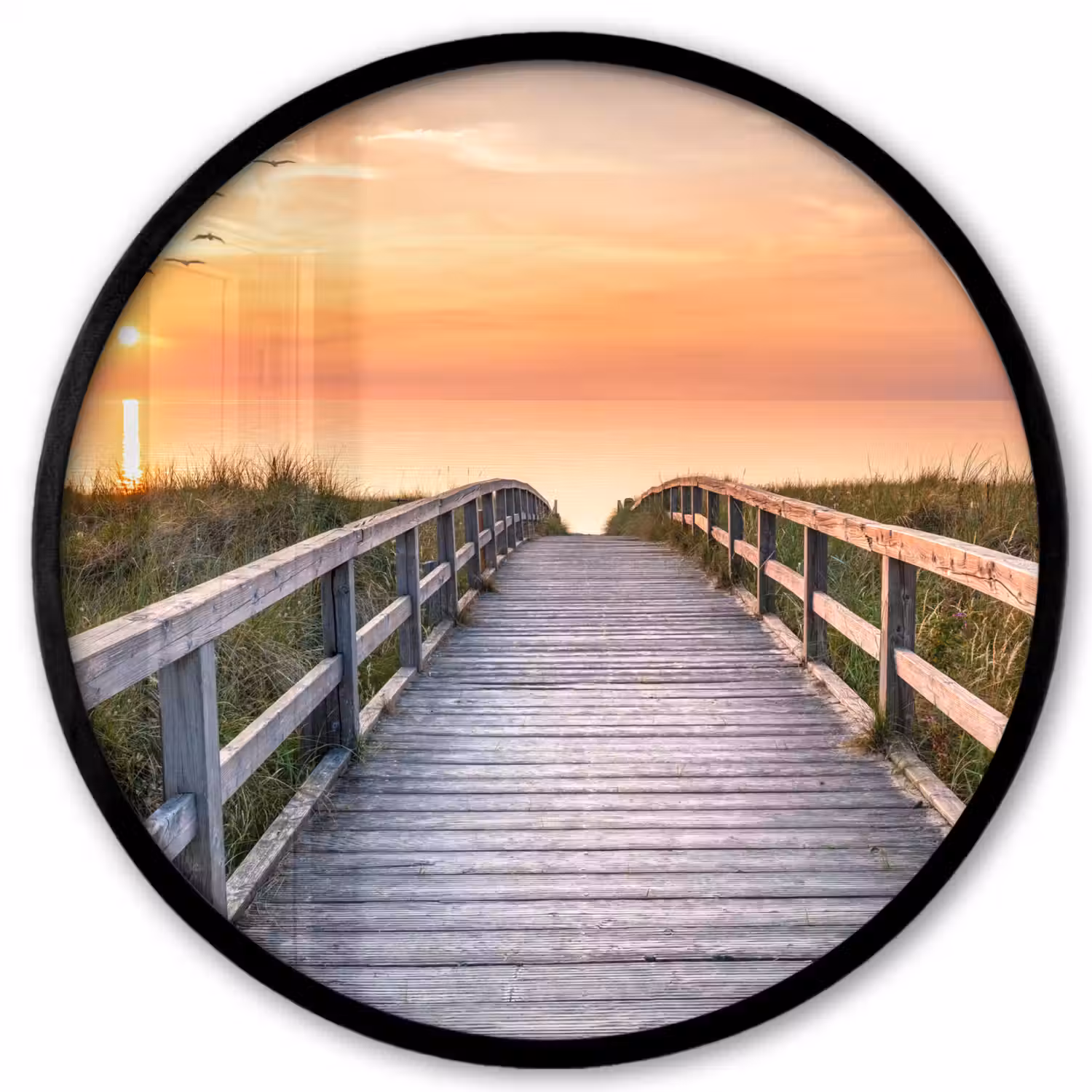 Zonsonderang - Zee - Pad - Gras - Duin - Vogels Fotolijst rond zonder passe partout klein -3d