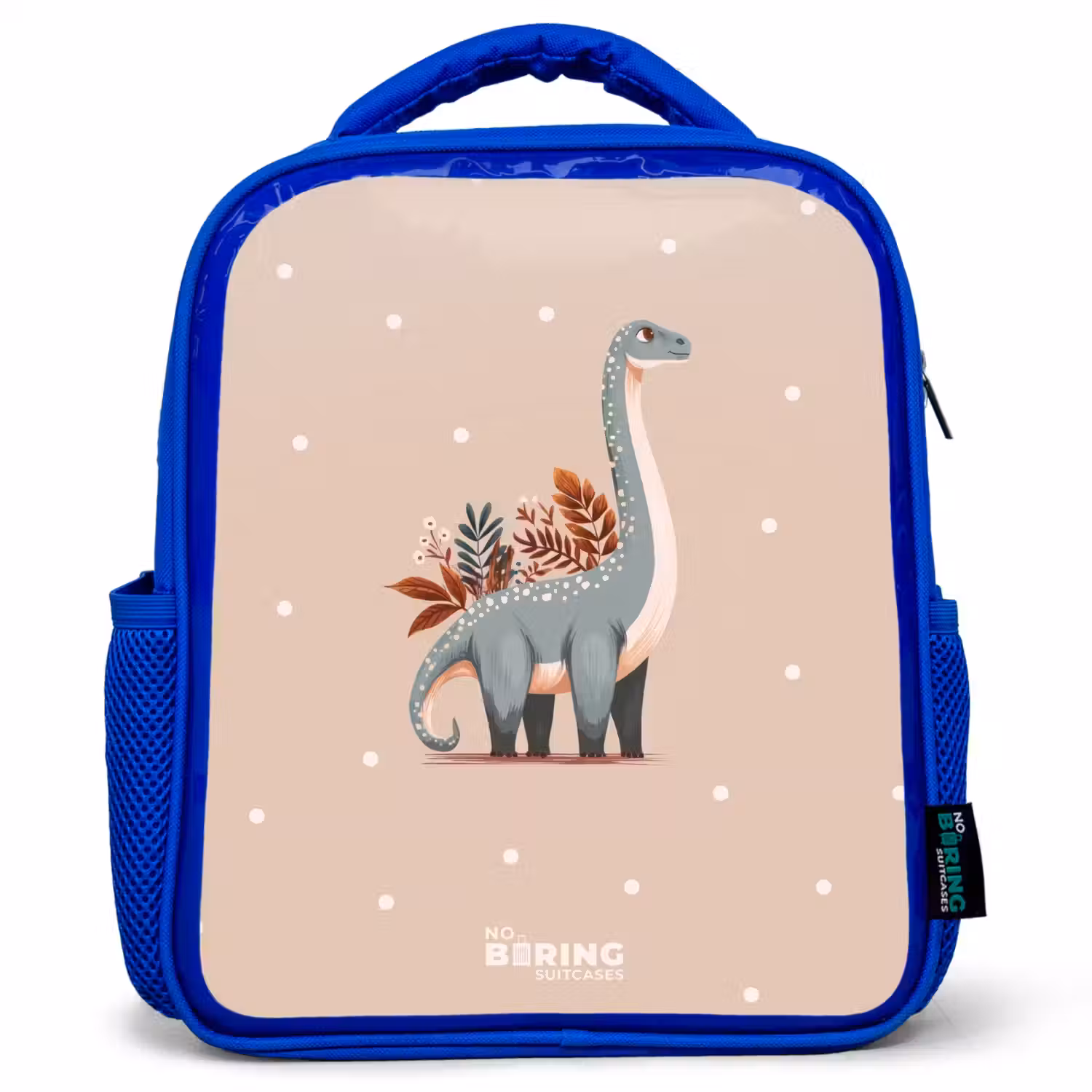Blauwe dinosaurus op een beige stippenachtergrond Kinderrugzak - Blauw middel -3d