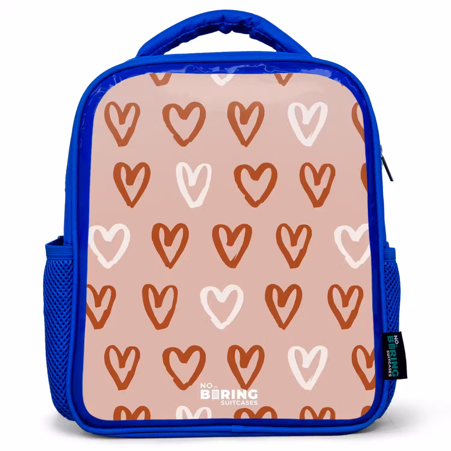 Hartjes patroon in roze en wit Kinderrugzak - Blauw middel -3d