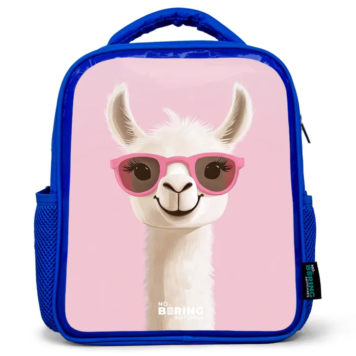 Lama - Wit - Zonnebril - Wimpers Kinderrugzak - Blauw middel -3d