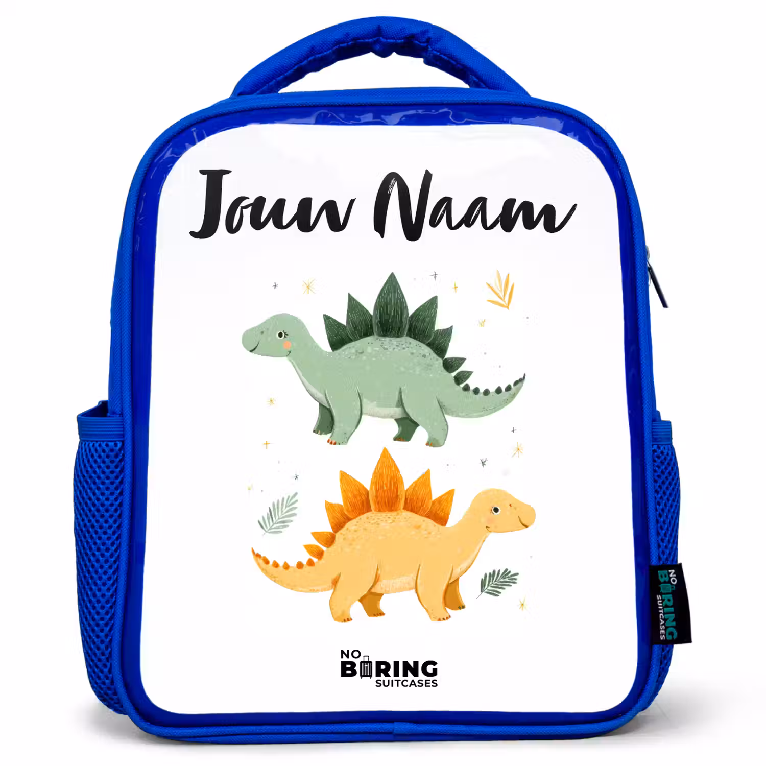 Dinos - Dieren - Groen - Oranje Kinderrugzak - Blauw middel -3d