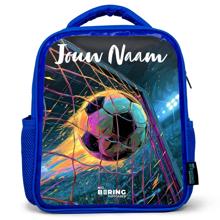Neon - Net - Voetbal - Kleurrijk Kinderrugzak - Blauw middel -3d