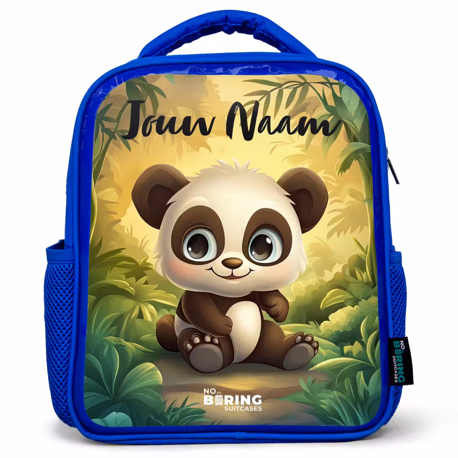 Panda - Bamboebos - Groen Kinderrugzak - Blauw middel -3d