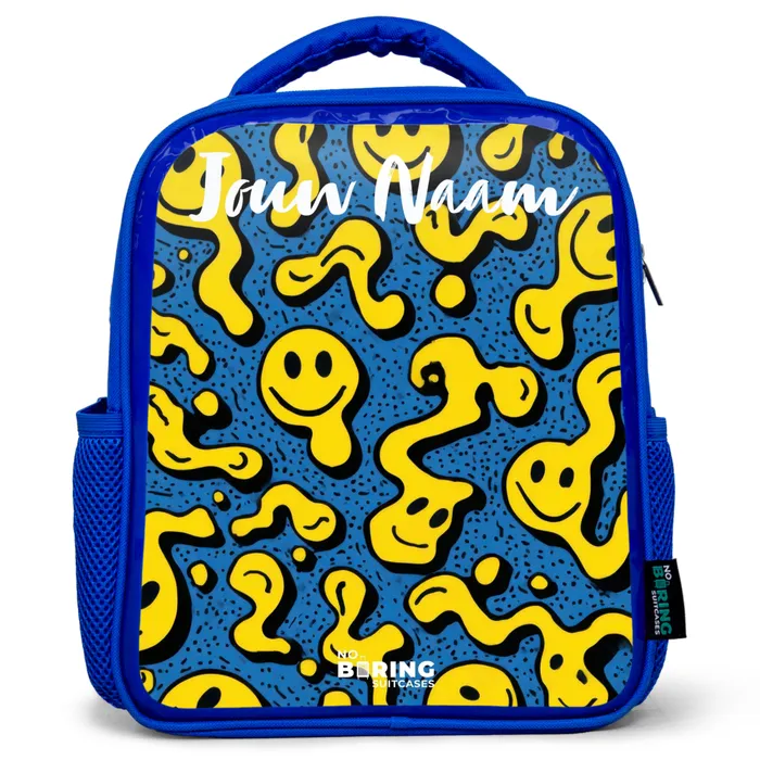 Smiley - Geel - Blauw Kinderrugzak - Blauw middel -3d