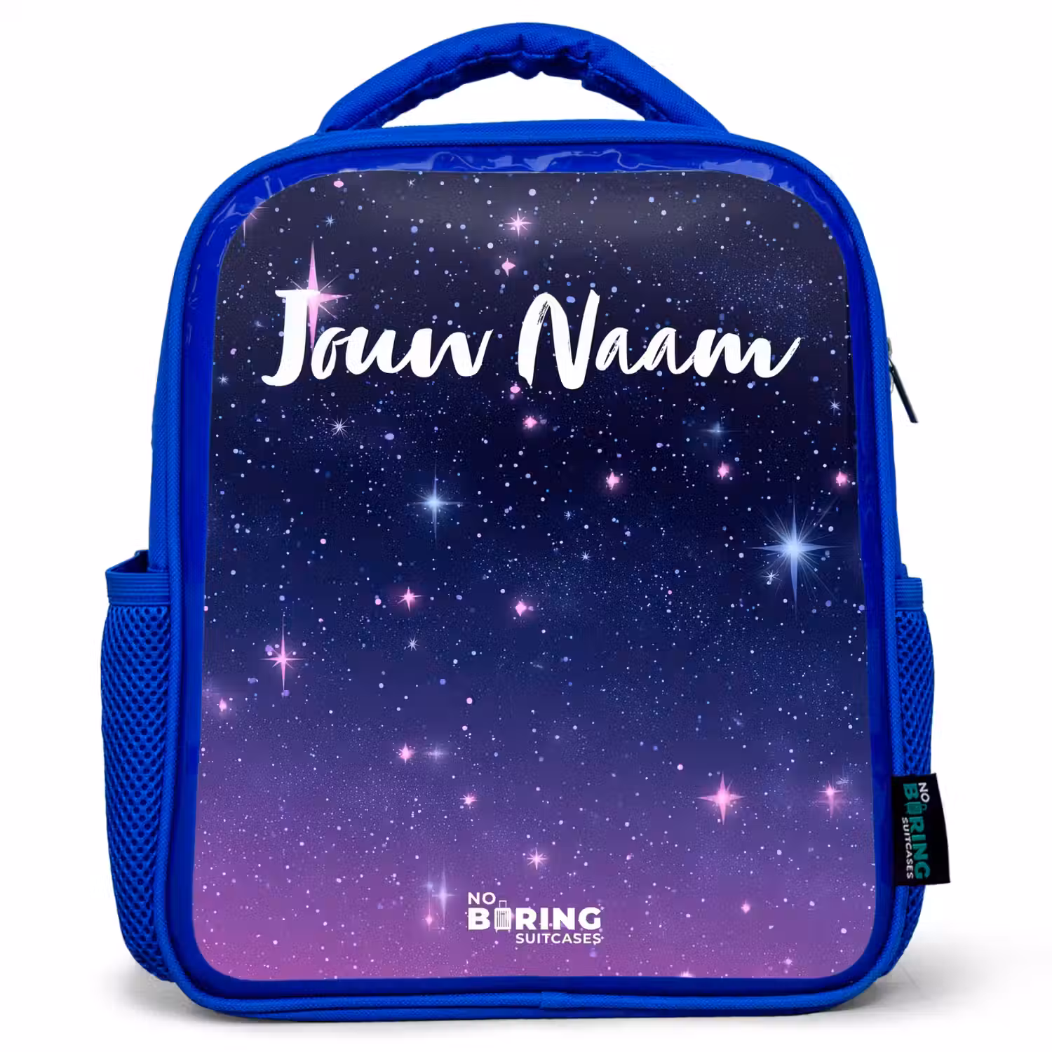 Sterren - Galaxy - Blauw - Roze Kinderrugzak - Blauw middel -3d