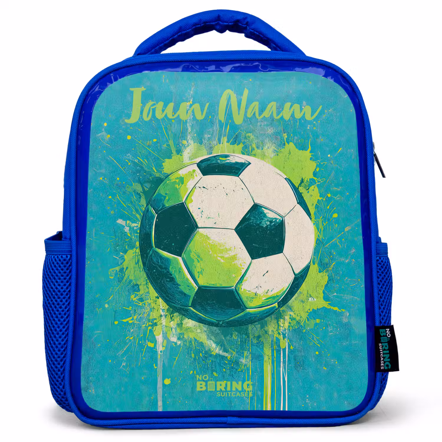 Voetbalvibes - Verfspatten - Groen - Blauw Kinderrugzak - Blauw middel -3d
