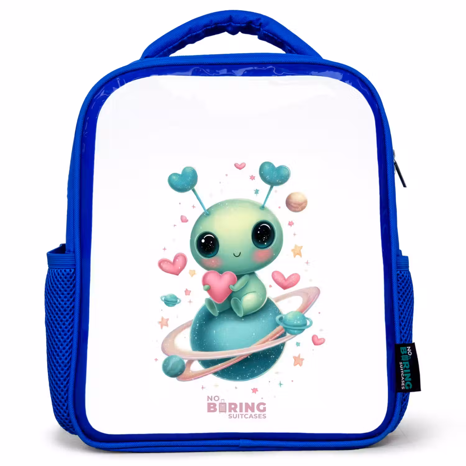 Lief buitenaards wezentje met hartje Kinderrugzak - Blauw middel -3d