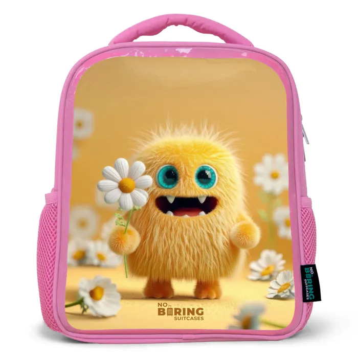Monster - Wezen - Bloem - Geel Kinderrugzak - Roze middel -3d
