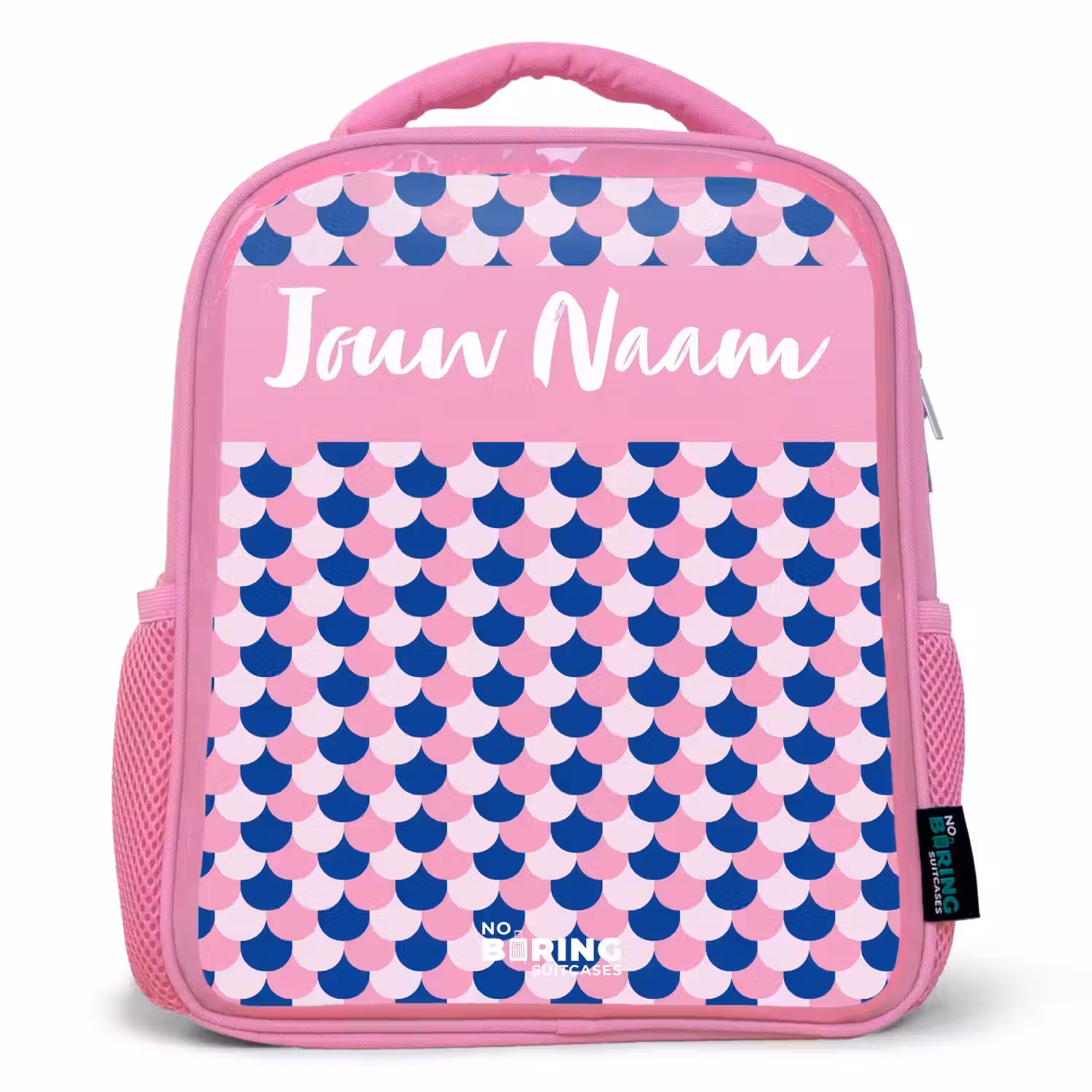 Schubben - Patroon - Blauw - Roze Kinderrugzak - Roze middel -3d