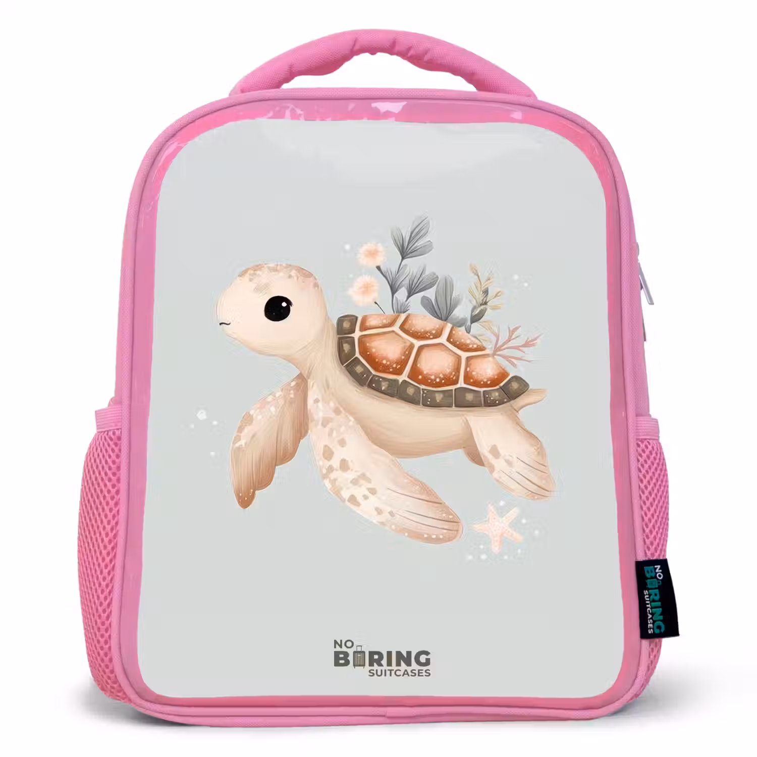 Bruine zeeschildpad in pastel onderwaterwereld Kinderrugzak - Roze middel -3d