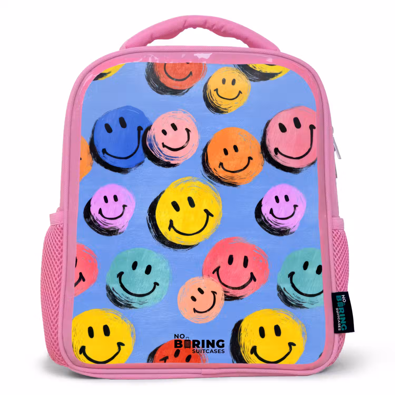Een speels en kunstzinnig patroon van kleurrijke smileys Kinderrugzak - Roze middel -3d