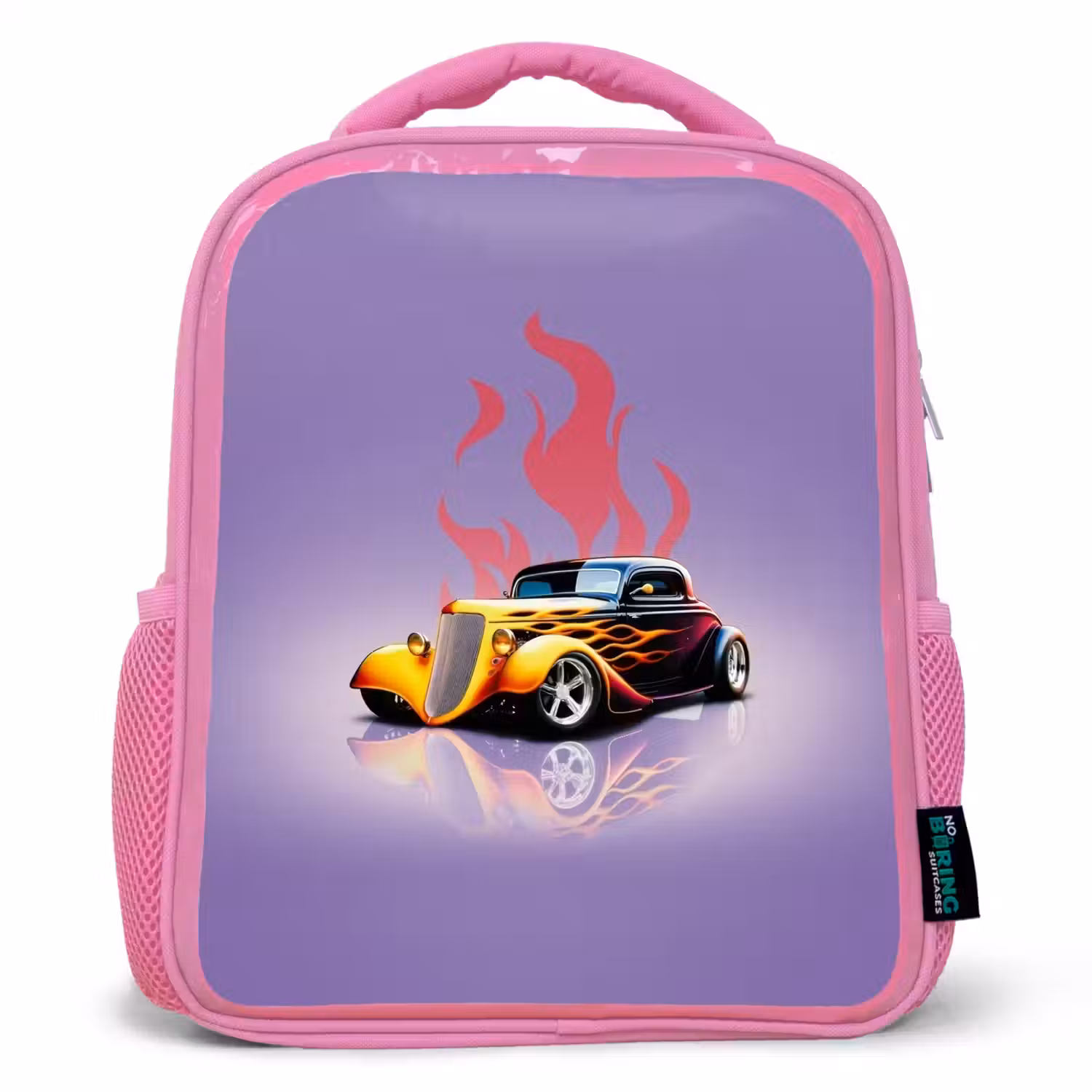 Gele auto met roze vlammen Kinderrugzak - Roze middel -3d