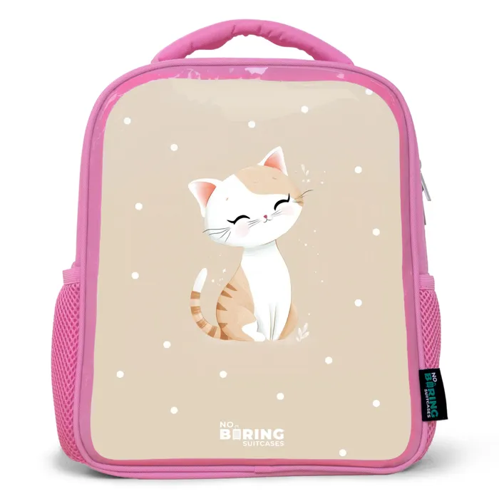 Kat omringd door beige stippen Kinderrugzak - Roze middel -3d
