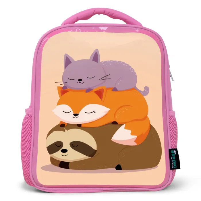 Luiaard - Vos - Kat - Slaperig Kinderrugzak - Roze middel -3d
