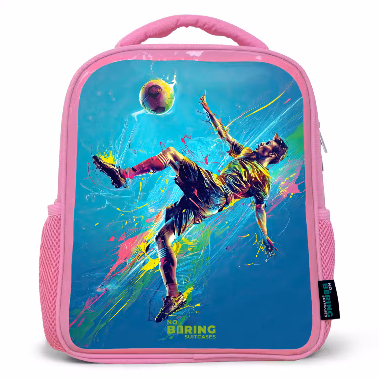 Neon - Voetbal - Schop - Kleurrijk Kinderrugzak - Roze middel -3d