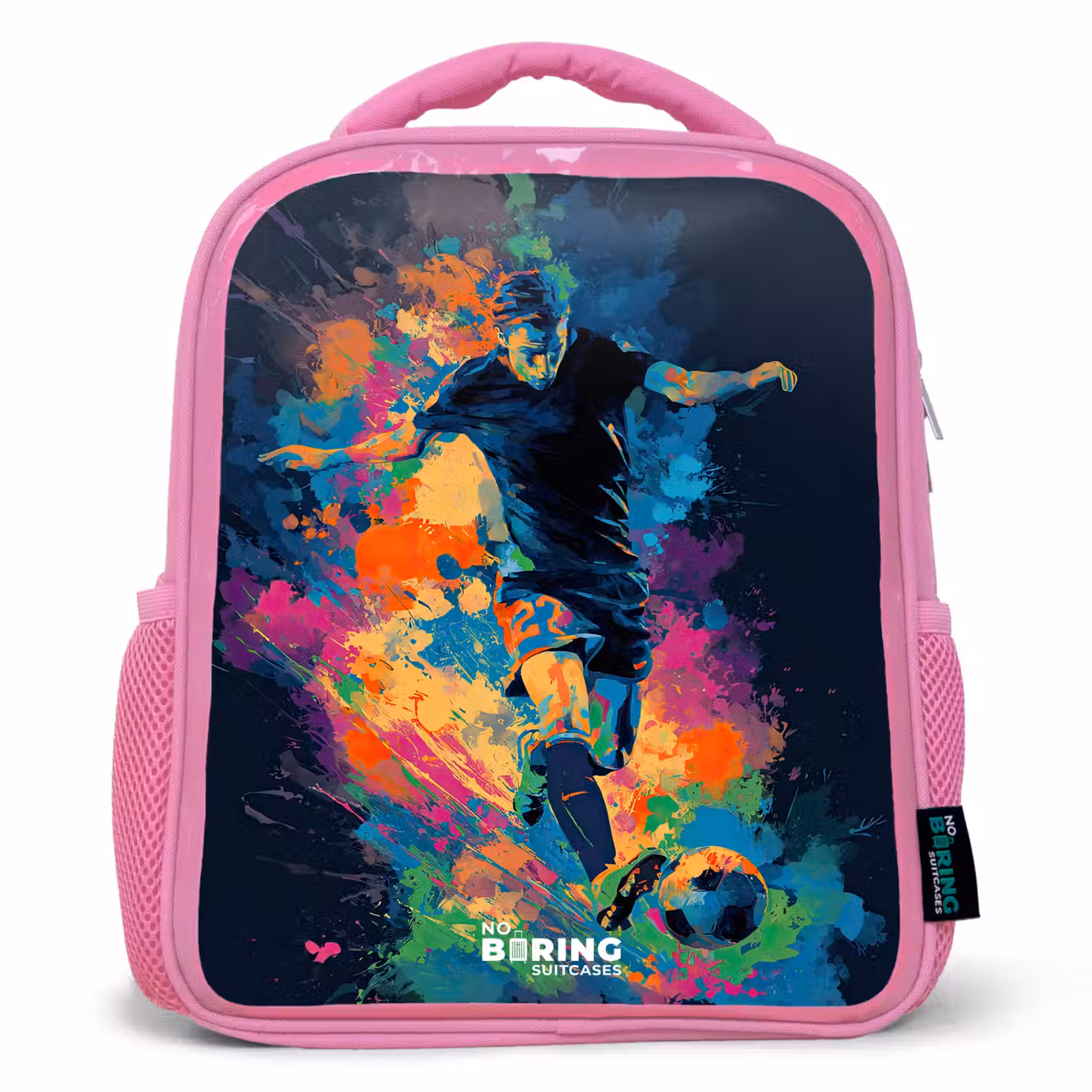 Neon - Voetballer - Kleurrijk Kinderrugzak - Roze middel -3d