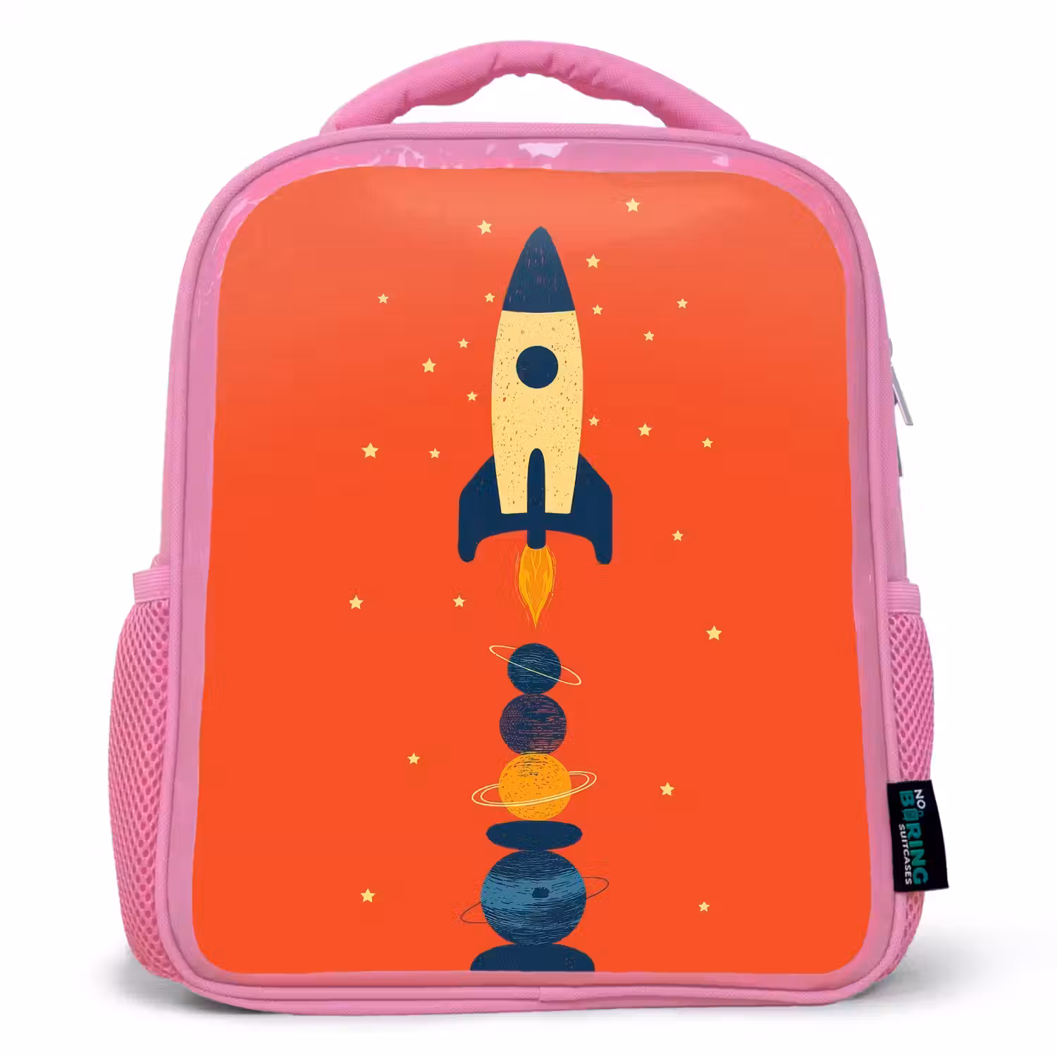 Raket - Planeten - Rood Kinderrugzak - Roze middel -3d