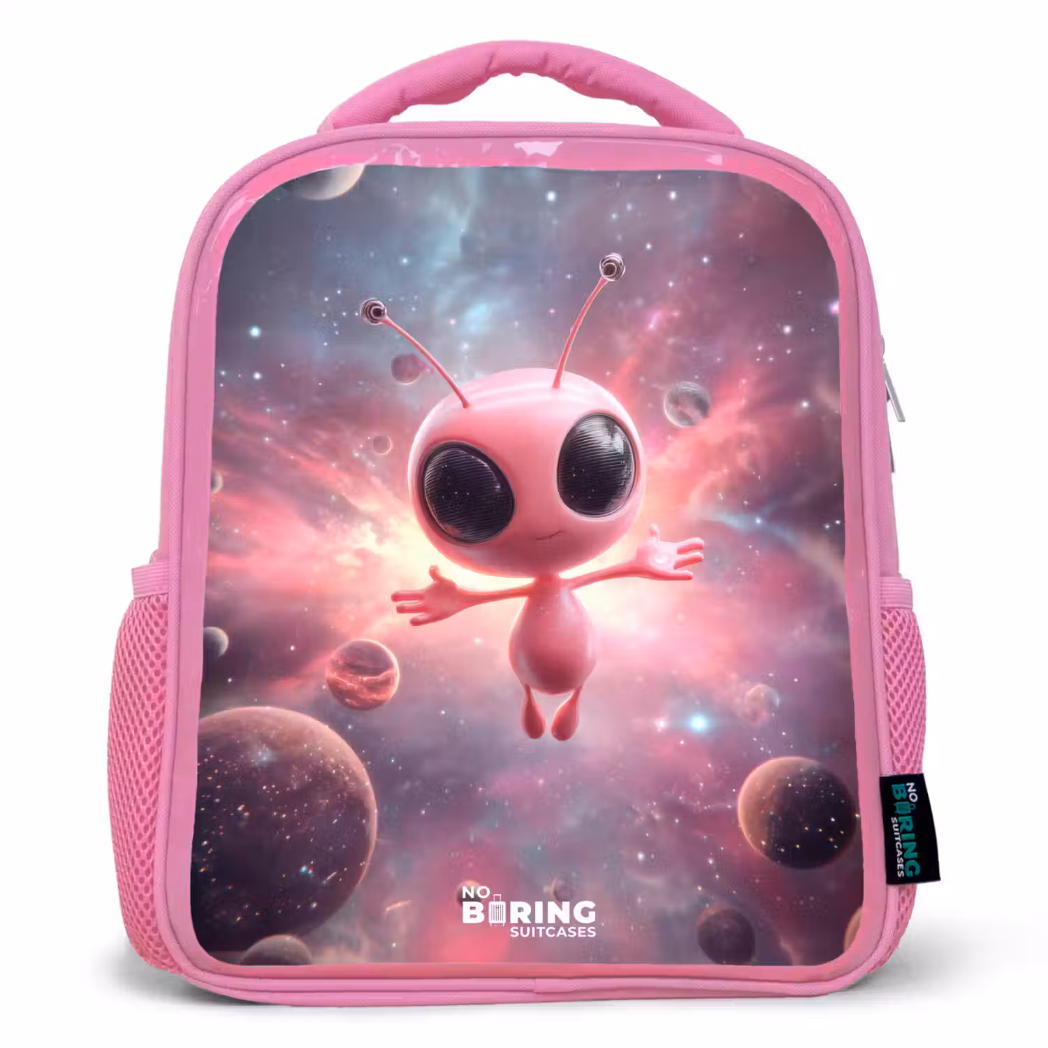 Roze Alien in Sterrennevel Kinderrugzak - Roze middel -3d