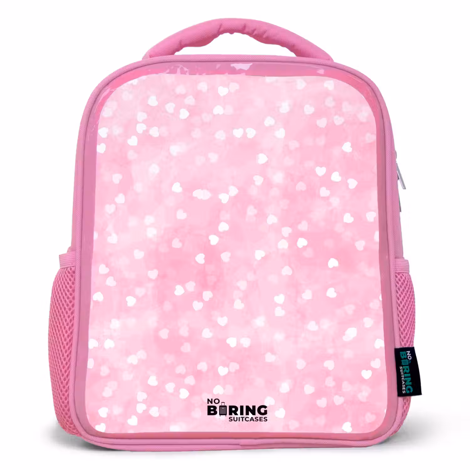 Roze glitter hartjes Kinderrugzak - Roze middel -3d
