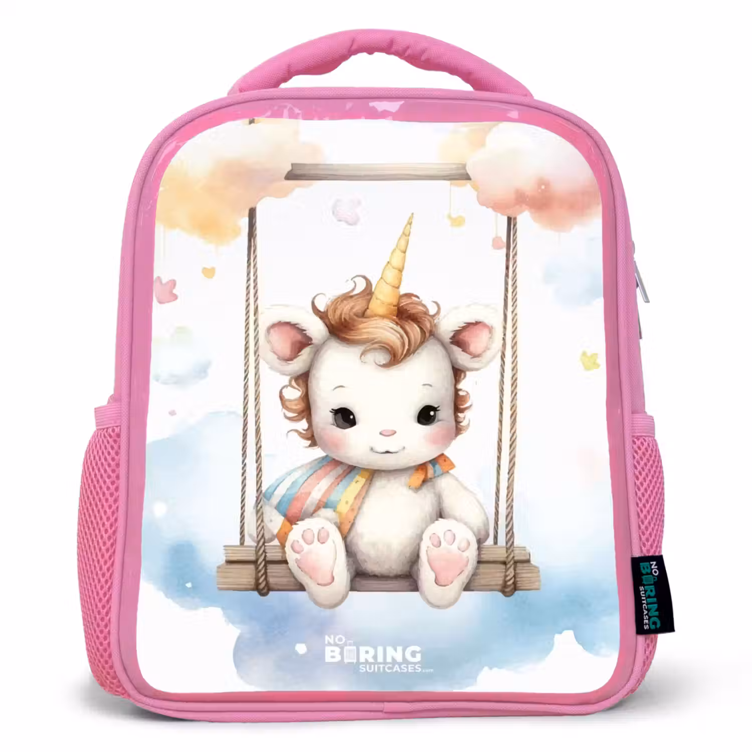 Schommelende baby eenhoorn Kinderrugzak - Roze middel -3d