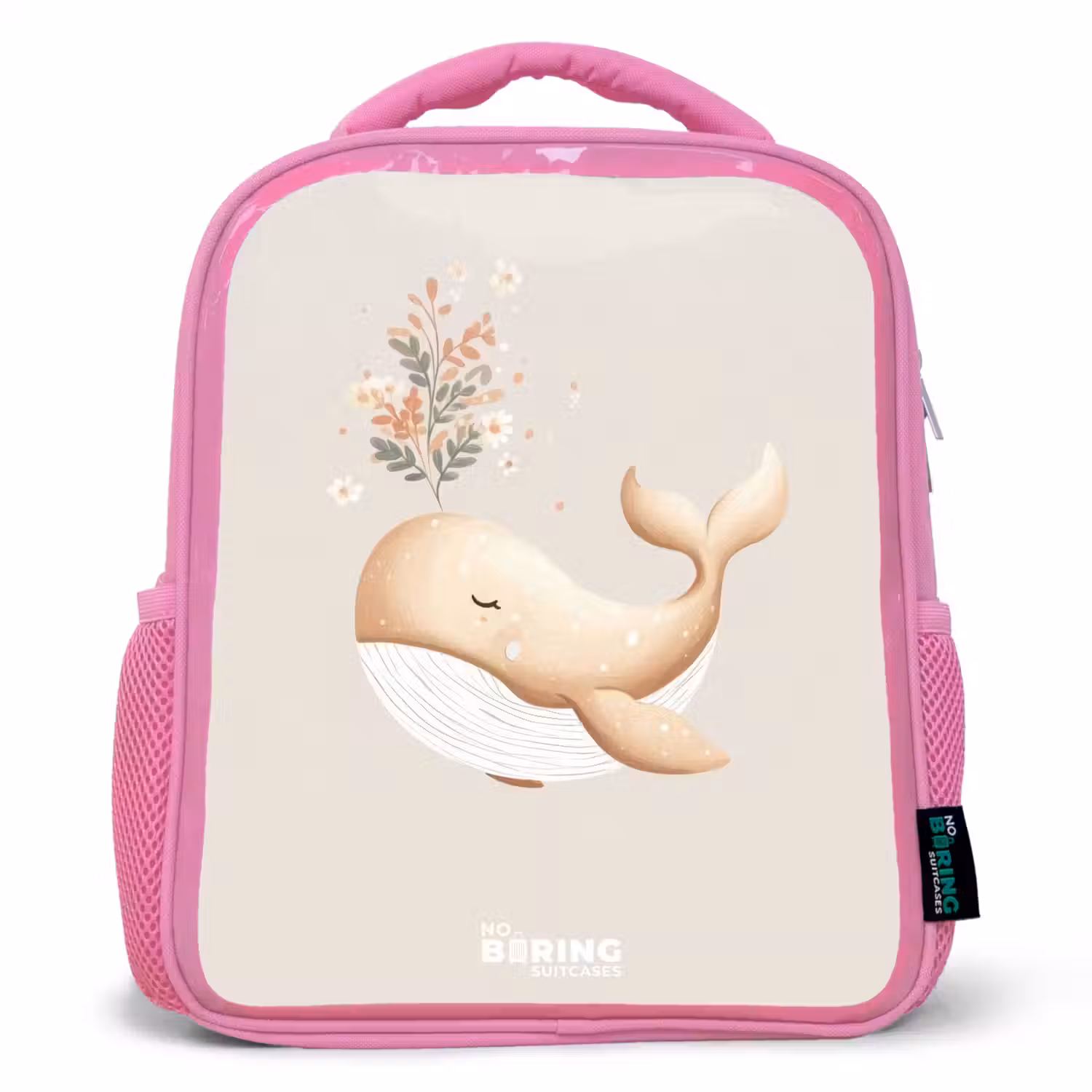 Walvis in pastel beige kleuren Kinderrugzak - Roze middel -3d