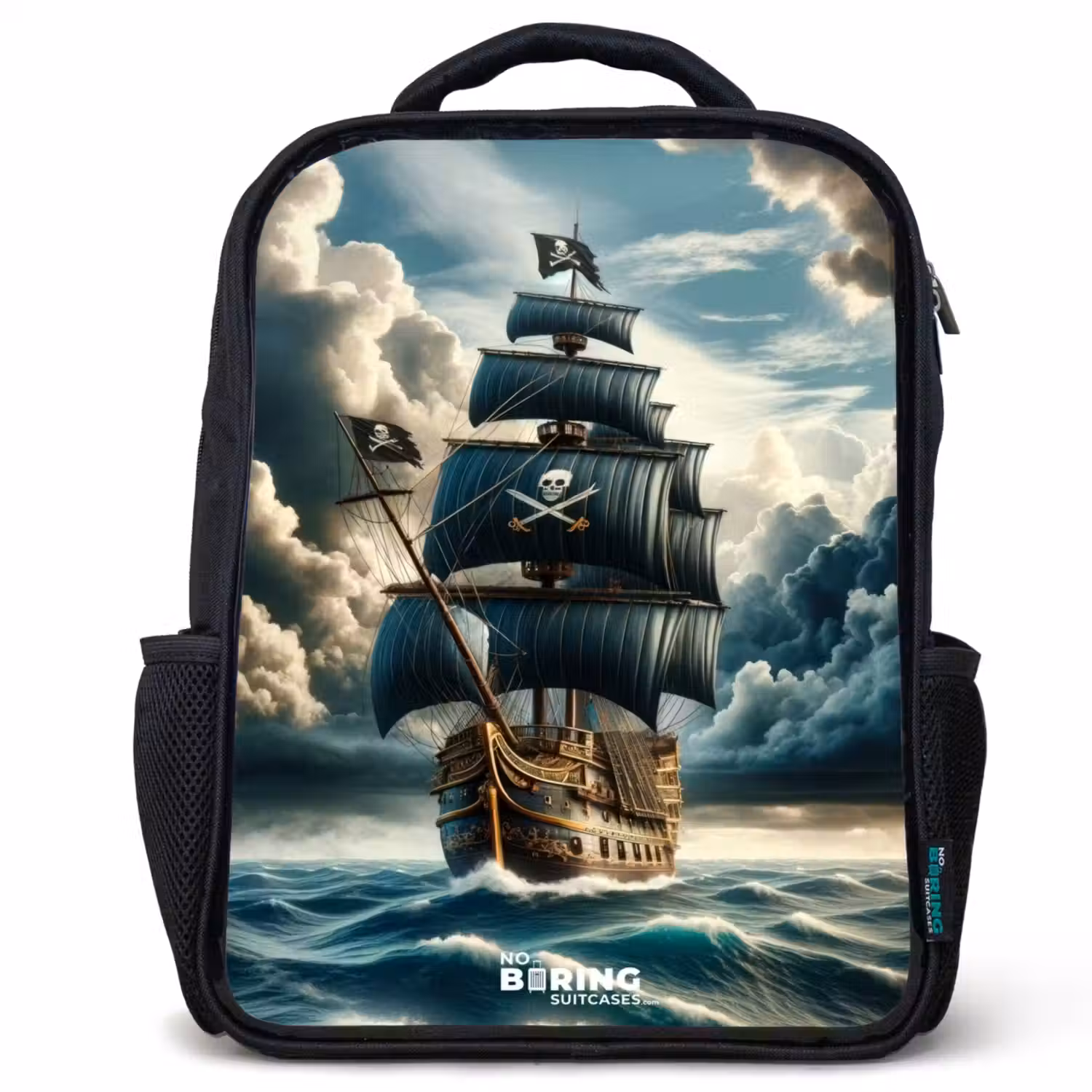 Piratenschip op een woeste zee Rugzak - Zwart middel -3d