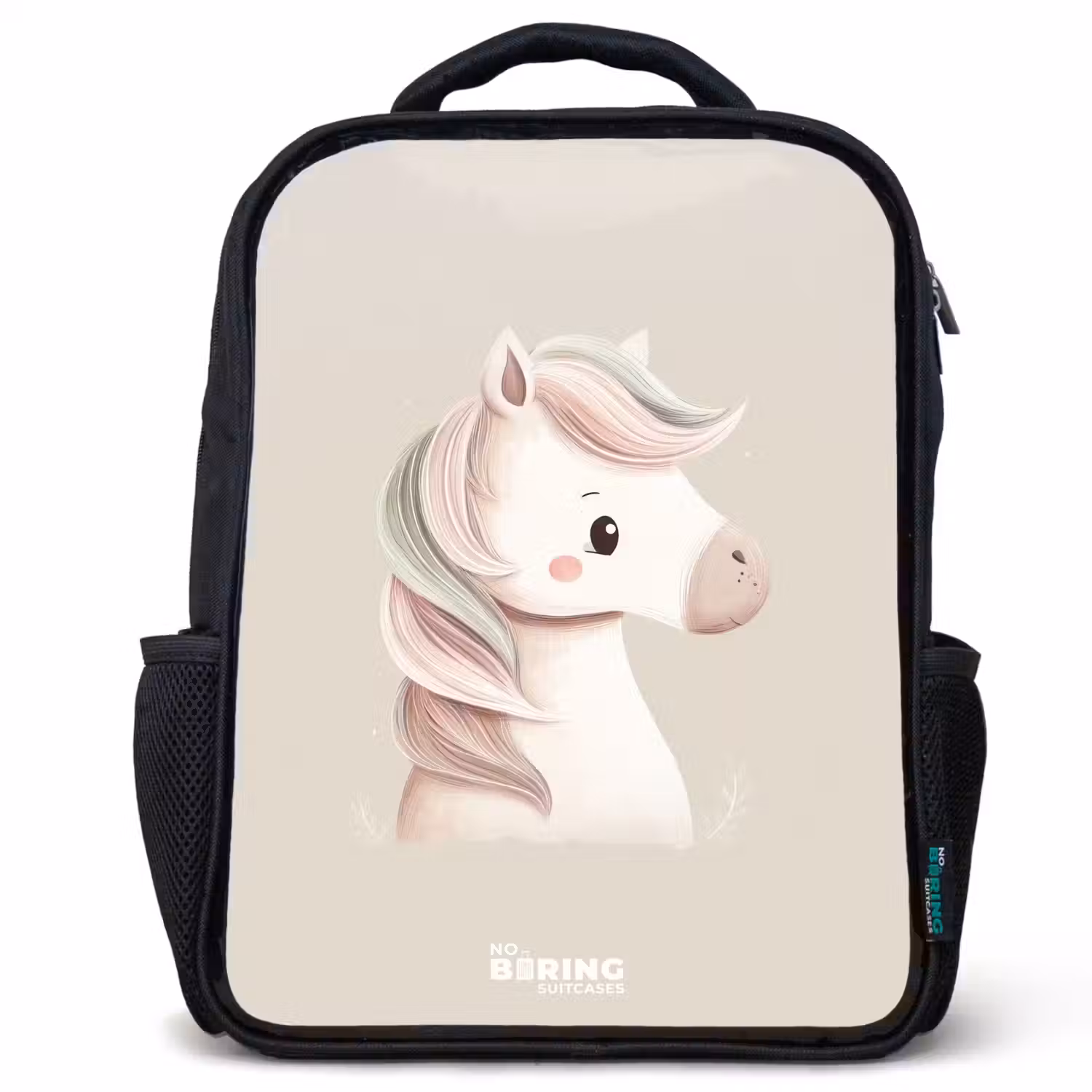 Pony in roze pastel kleuren Rugzak - Zwart middel -3d