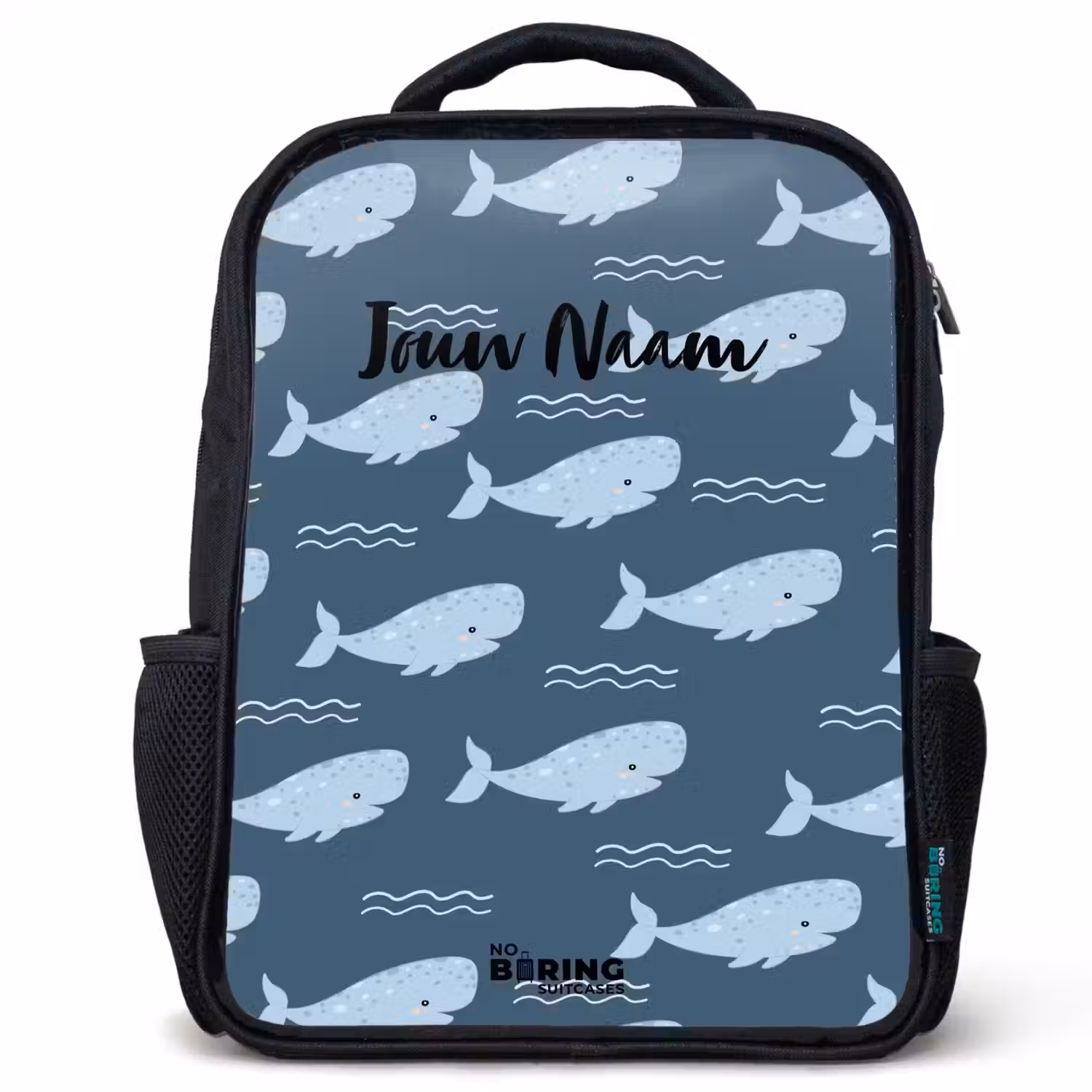 Walvis met golven patroon blauw Rugzak - Zwart middel -3d