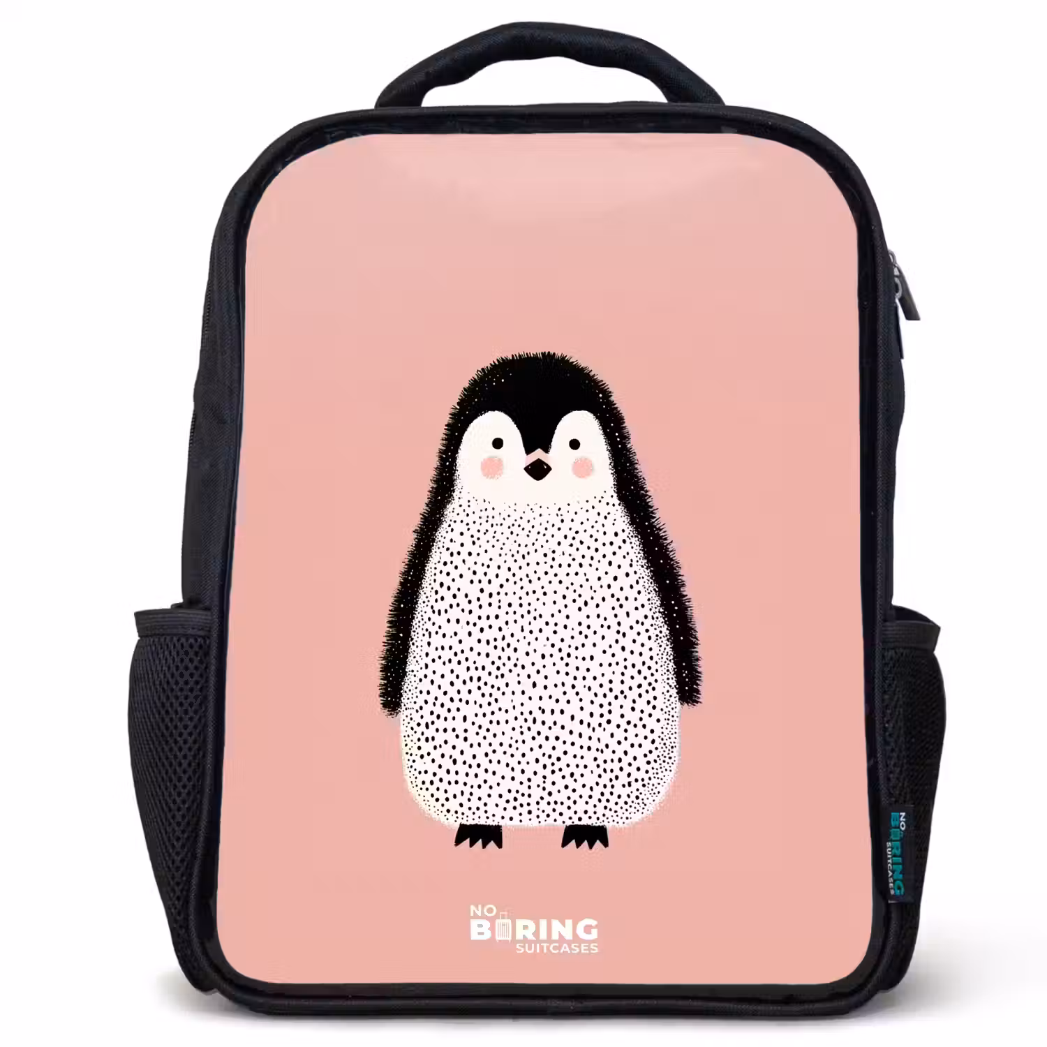 Pinguïn - Stippen - Roze - Minimalistisch Rugzak - Zwart middel -3d