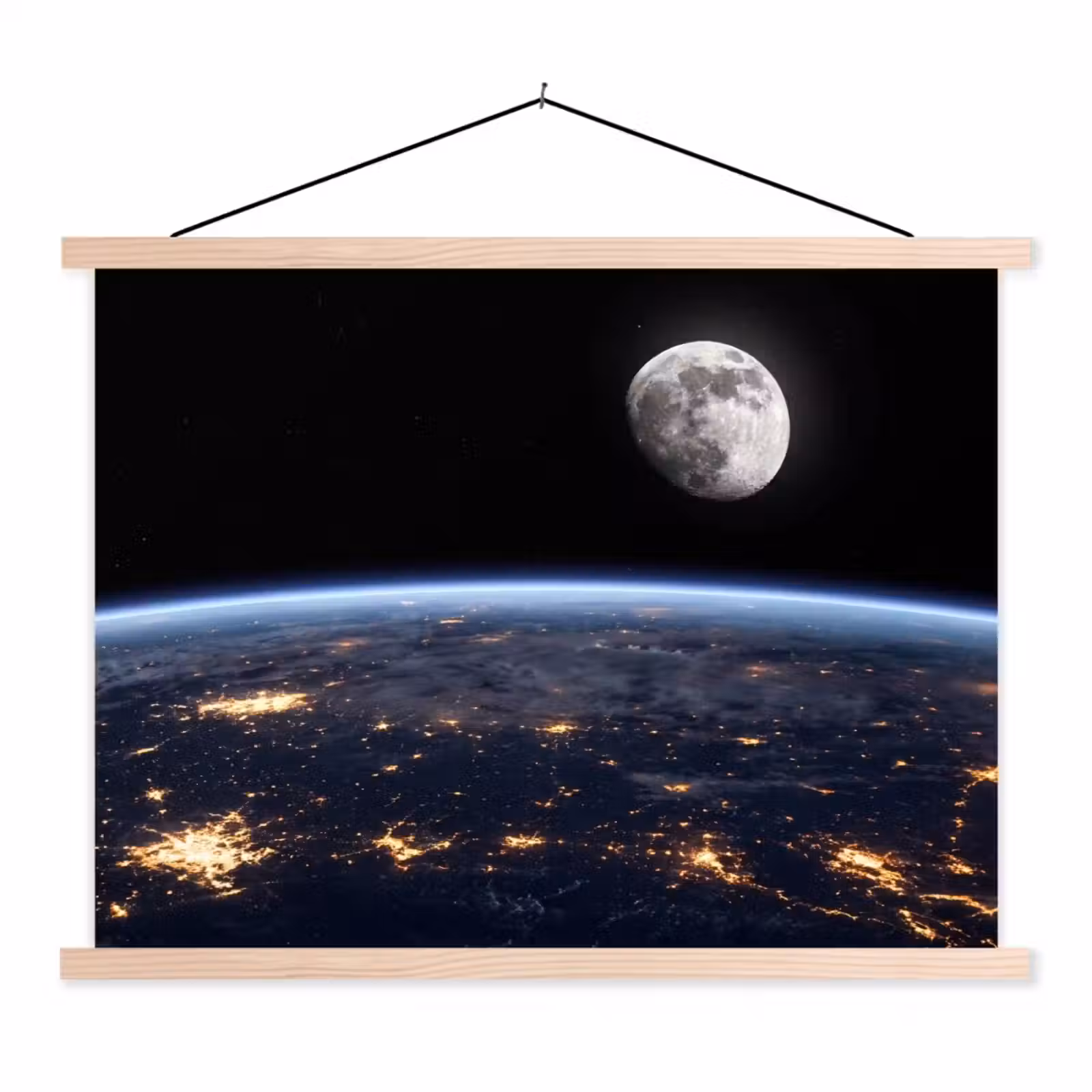 Schoolplaat - Aarde - Nacht - Ruimte - Aarde - Nacht - Ruimte textielposter latten blank klein