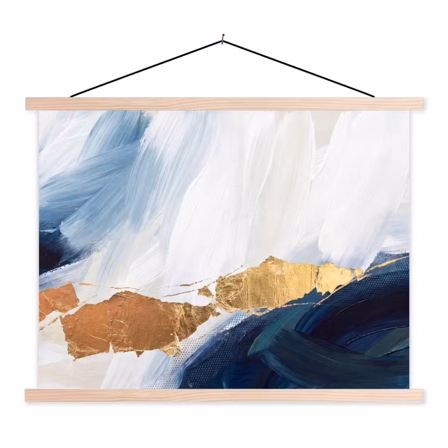 Abstract - Acryl - Blauw - Goud - Elegant textielposter latten blank klein -3d