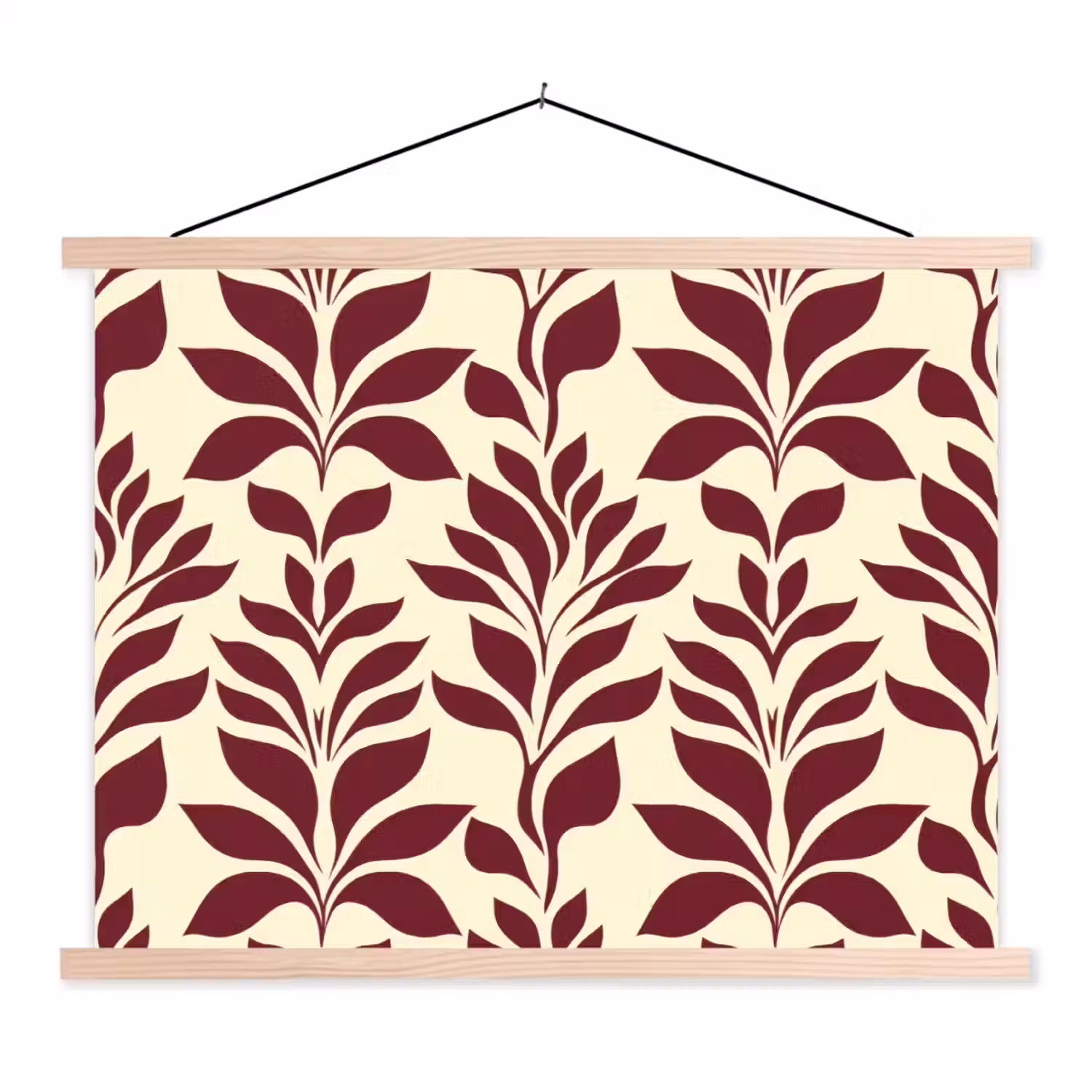 Abstract - Bladeren - Burgundy textielposter latten blank klein 122 -3d
