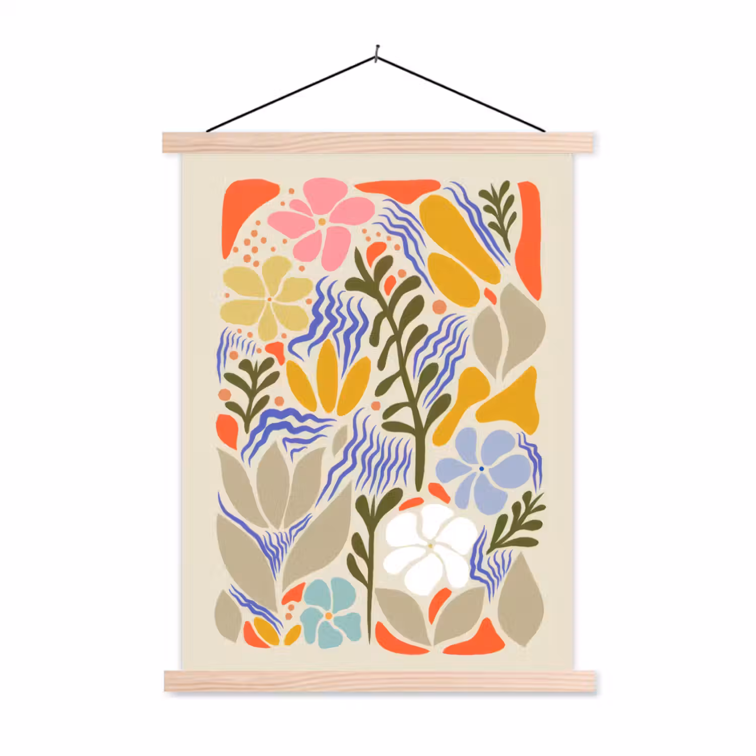 Abstract - Bloemen - Bladeren textielposter latten blank klein -3d