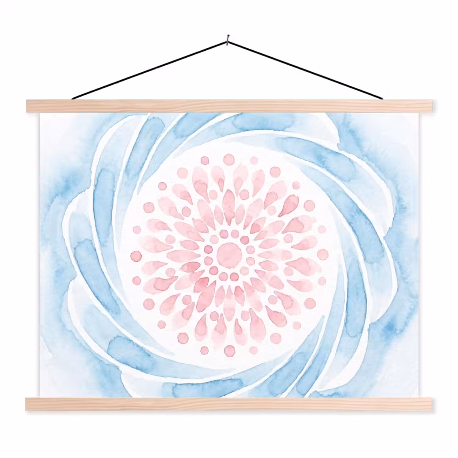 Abstract - Bloemvorm - Aquarel - Roze - Blauw textielposter latten blank klein -3d