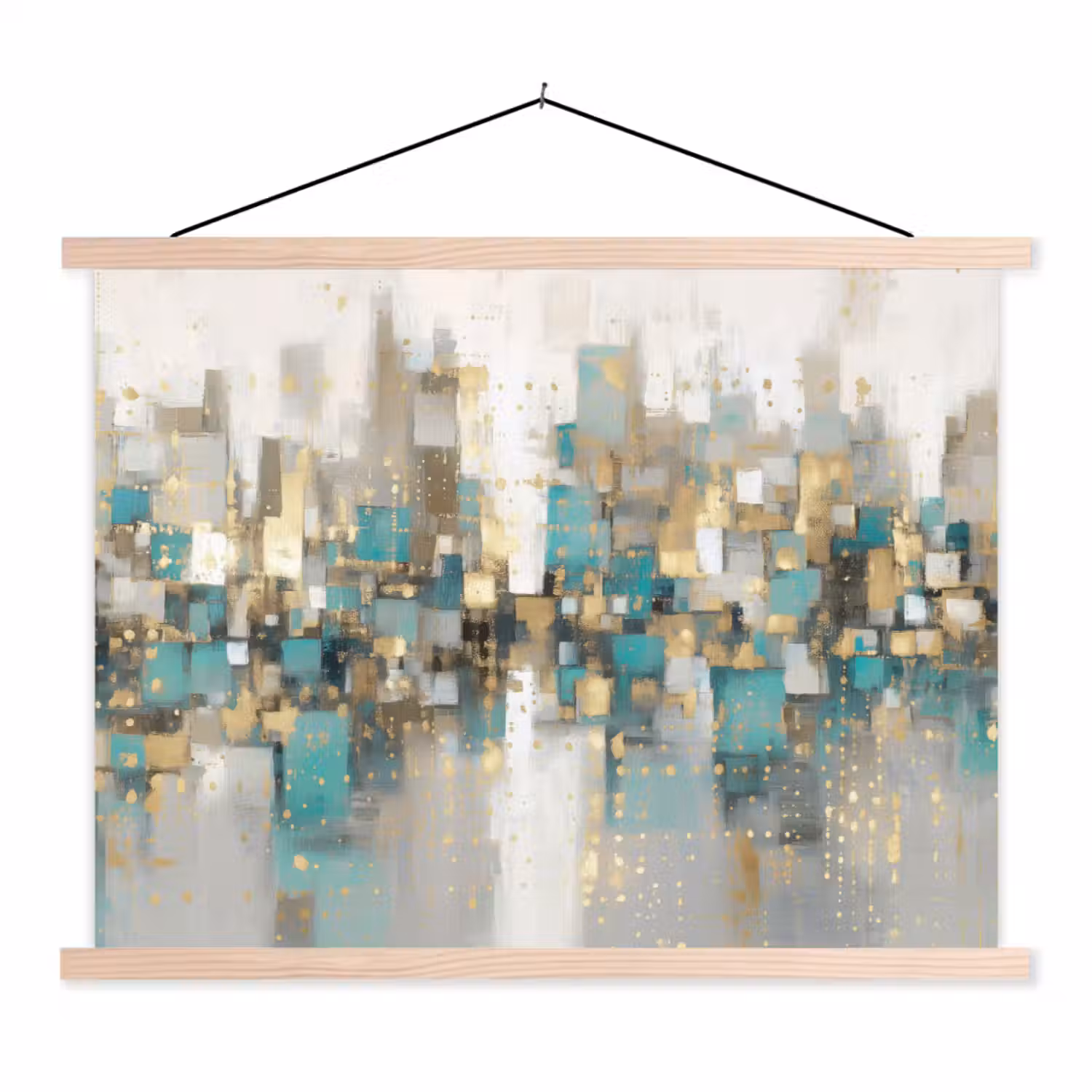 Abstract - Blokken - Goud - Skyline textielposter latten blank klein -3d