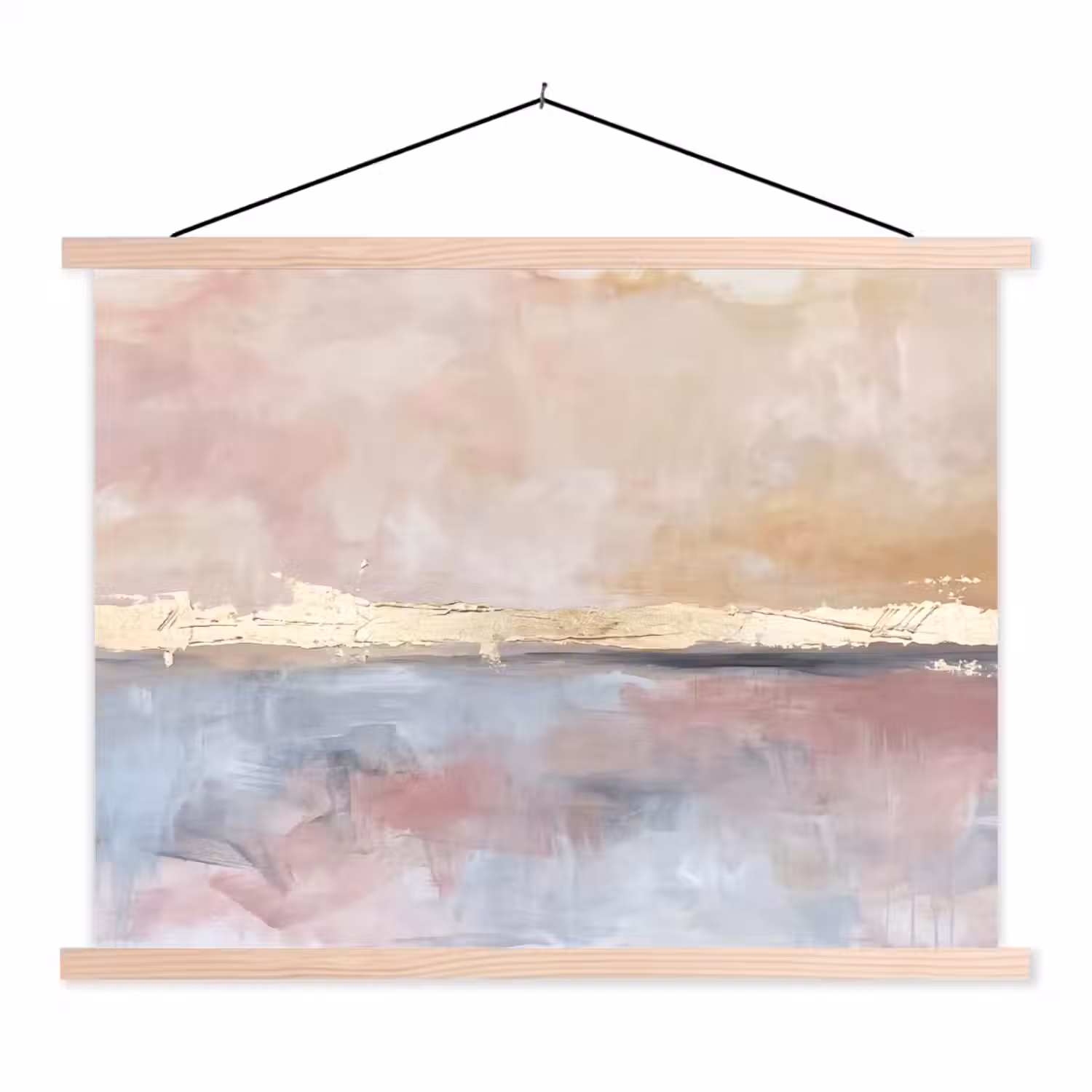 Abstract - Horizontaal - Kunst - Roze - Goud textielposter latten blank klein -3d