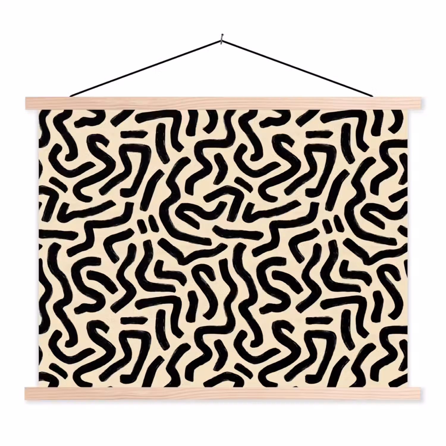 Abstract - Lijnen - Zwart textielposter latten blank klein 122 -3d
